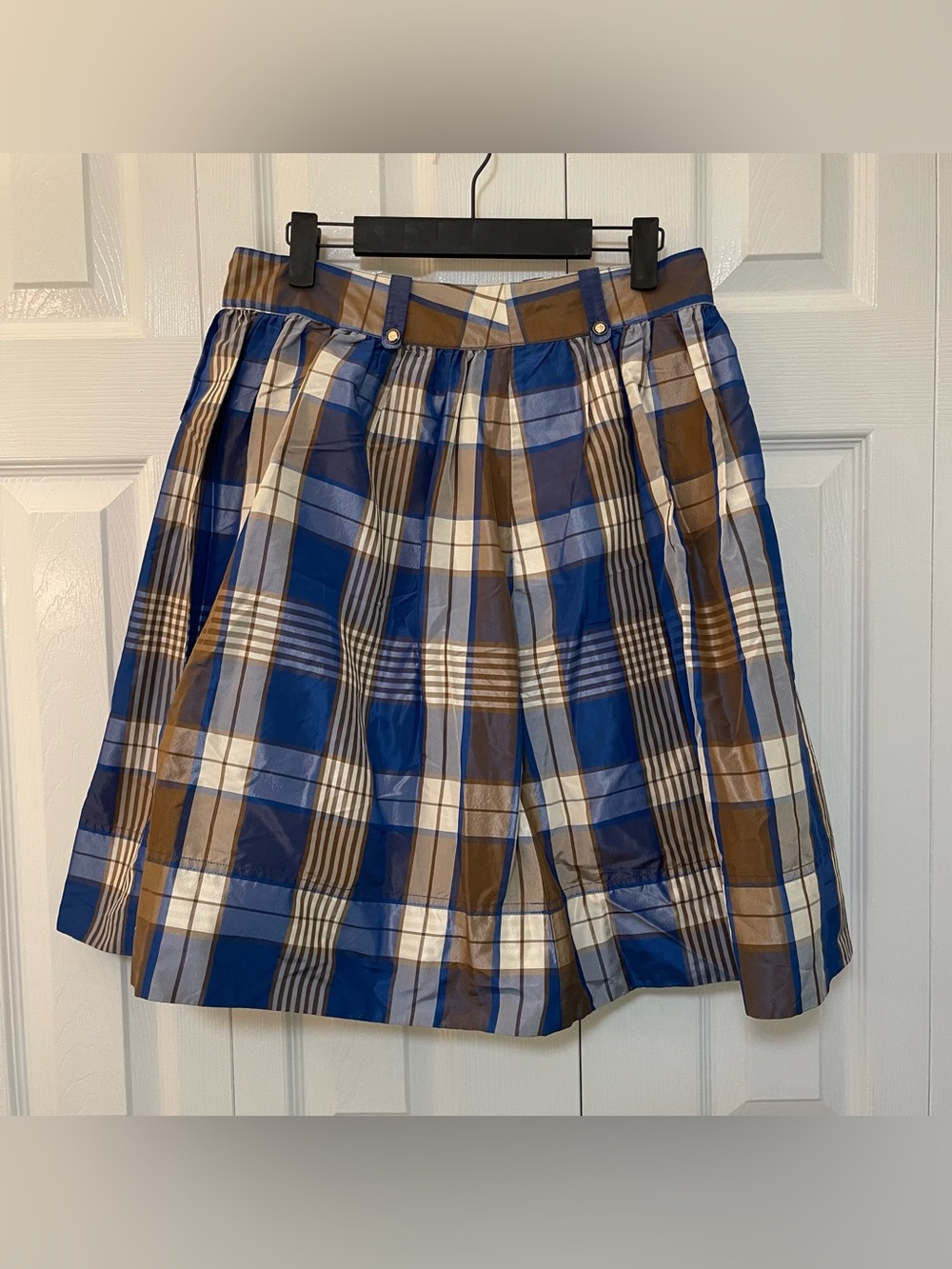 J. Crew Blue and Brown Silk Plaid Skirt